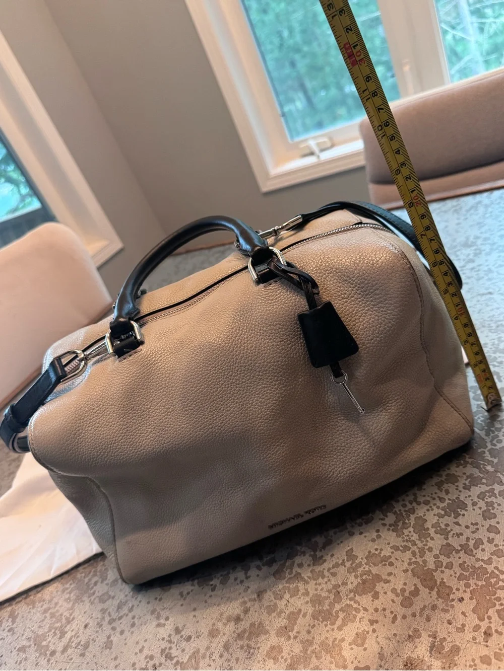 Michael Kors Two-Tone Pebbled Leather Satchel in Cream and Black